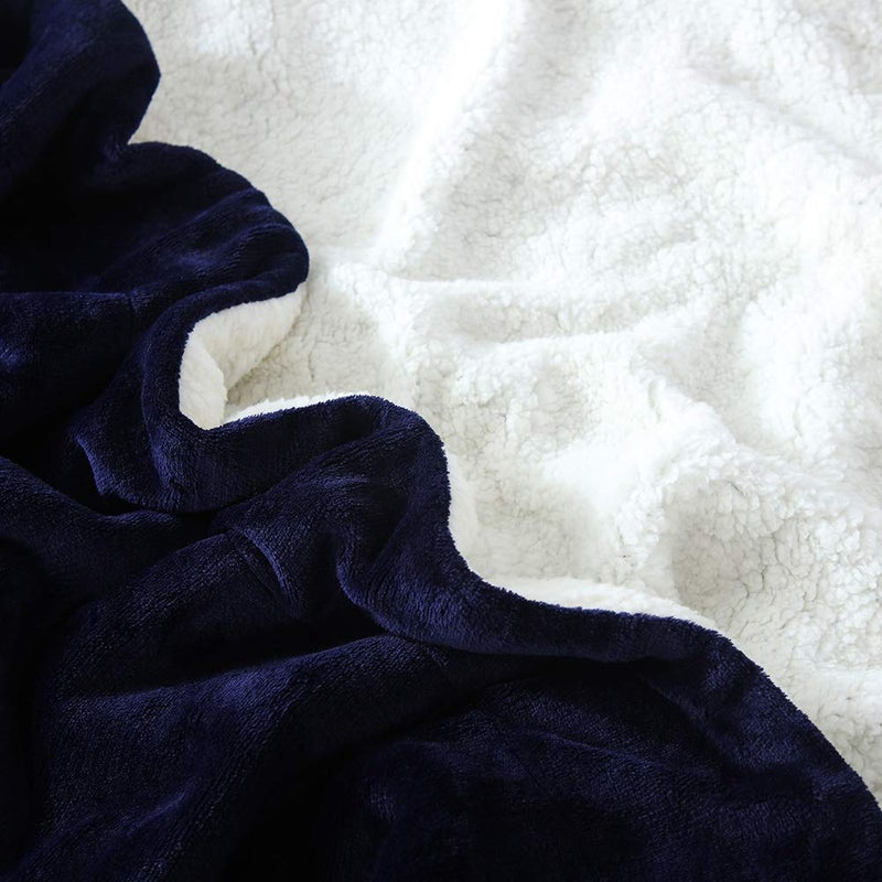 NANPIPER Couch Blanket Reversible Sherpa Flannel Blanket Ultra-Soft Plush Warm Fleece Microfiber (90"x90" Navy Blue) Queen - Image 5